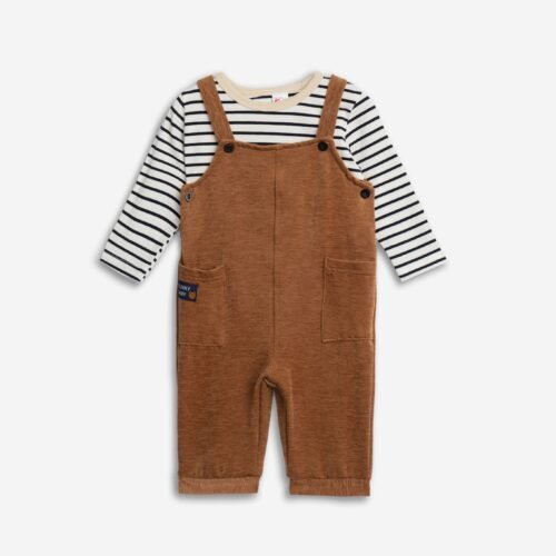 Βρεφικό σετ 2 τεμαχίων αγορίστικο - ριγέ μπλούζα και καφέ σαλοπέτα