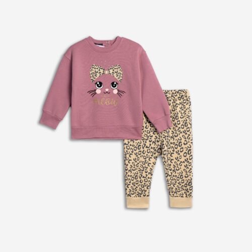 Σετ Φούτερ Κορίτσι Funky “Meow Style” – Ροζ/Leopard