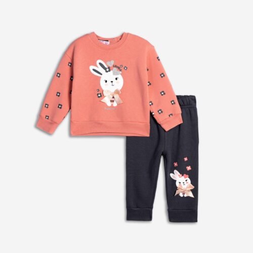 Σετ Φούτερ Κορίτσι Funky “Lovely Bunny” – Σομόν/Μπλε