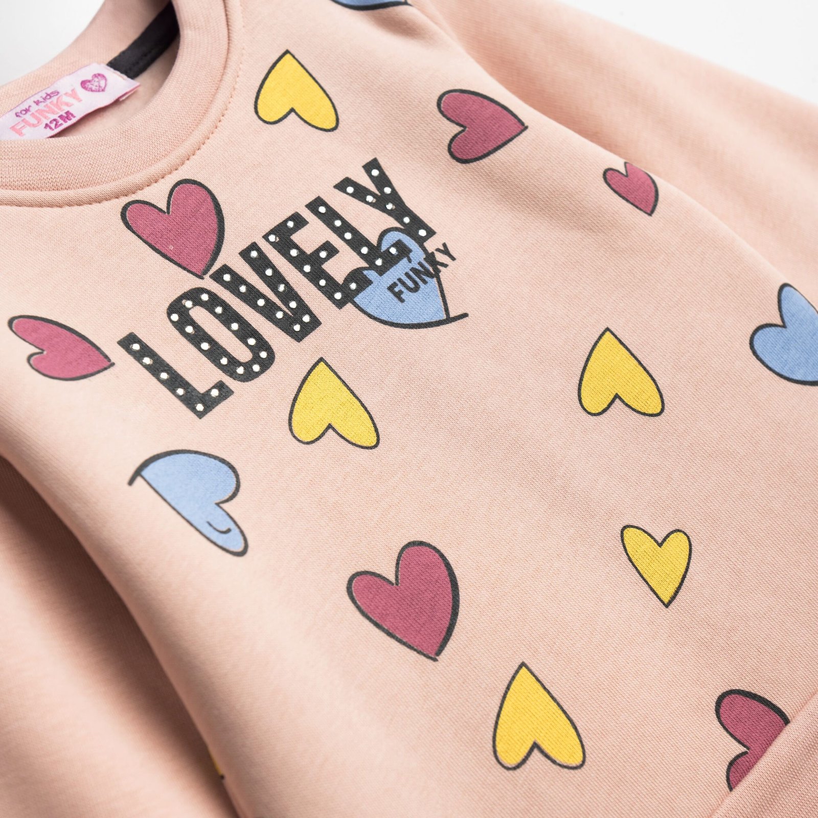 Σετ φόρμα φούτερ με τύπωμα καρδιές για κορίτσι σε ροζ πούδρας/ανθρακί - Image 3