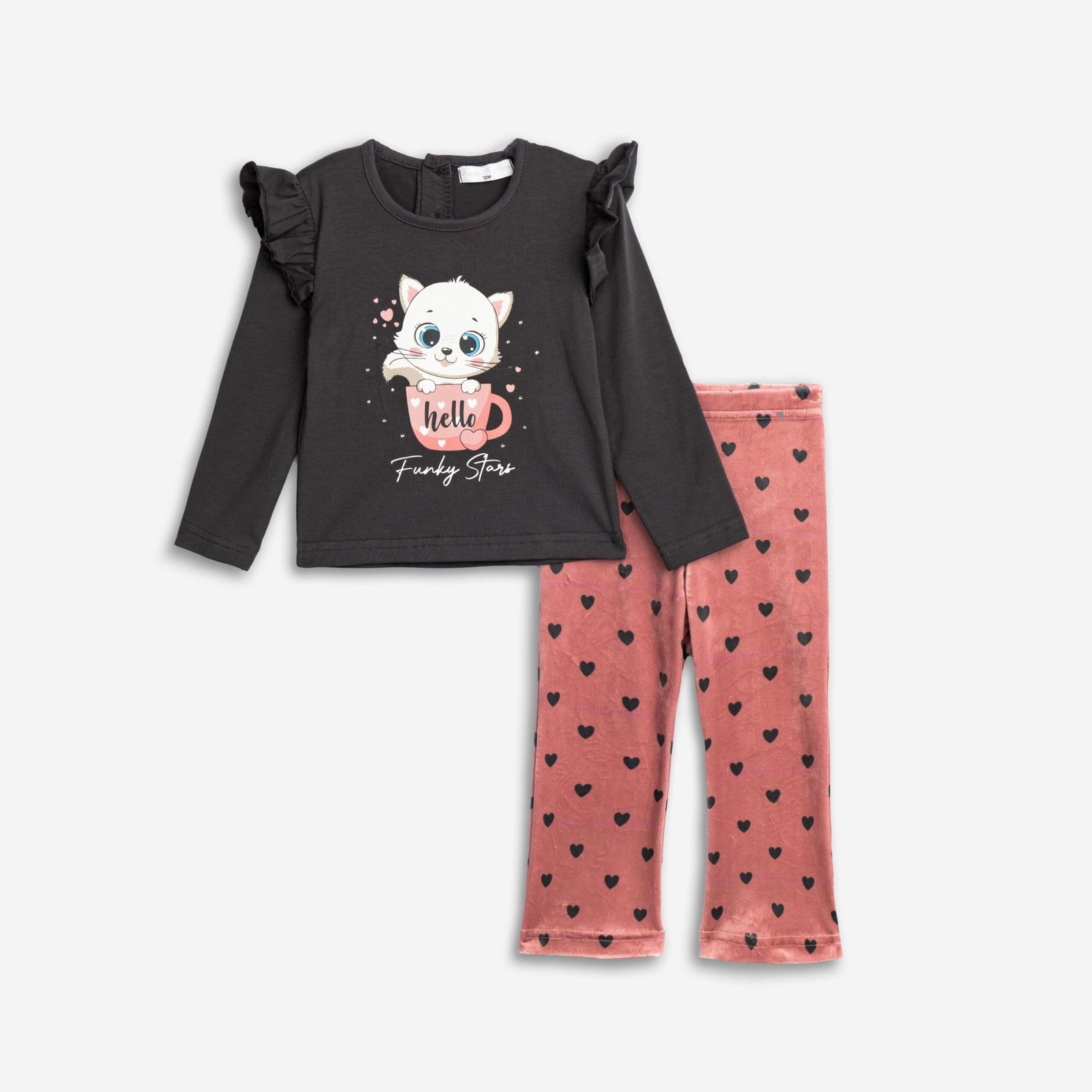 Σετ Μπλούζα Παντελόνι Funky “Hello Cat” – Μαύρο/Ροζ