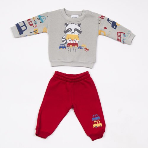 Σετ Φούτερ Αγόρι Trax “Play Raccoon” – Γκρι/Κόκκινο