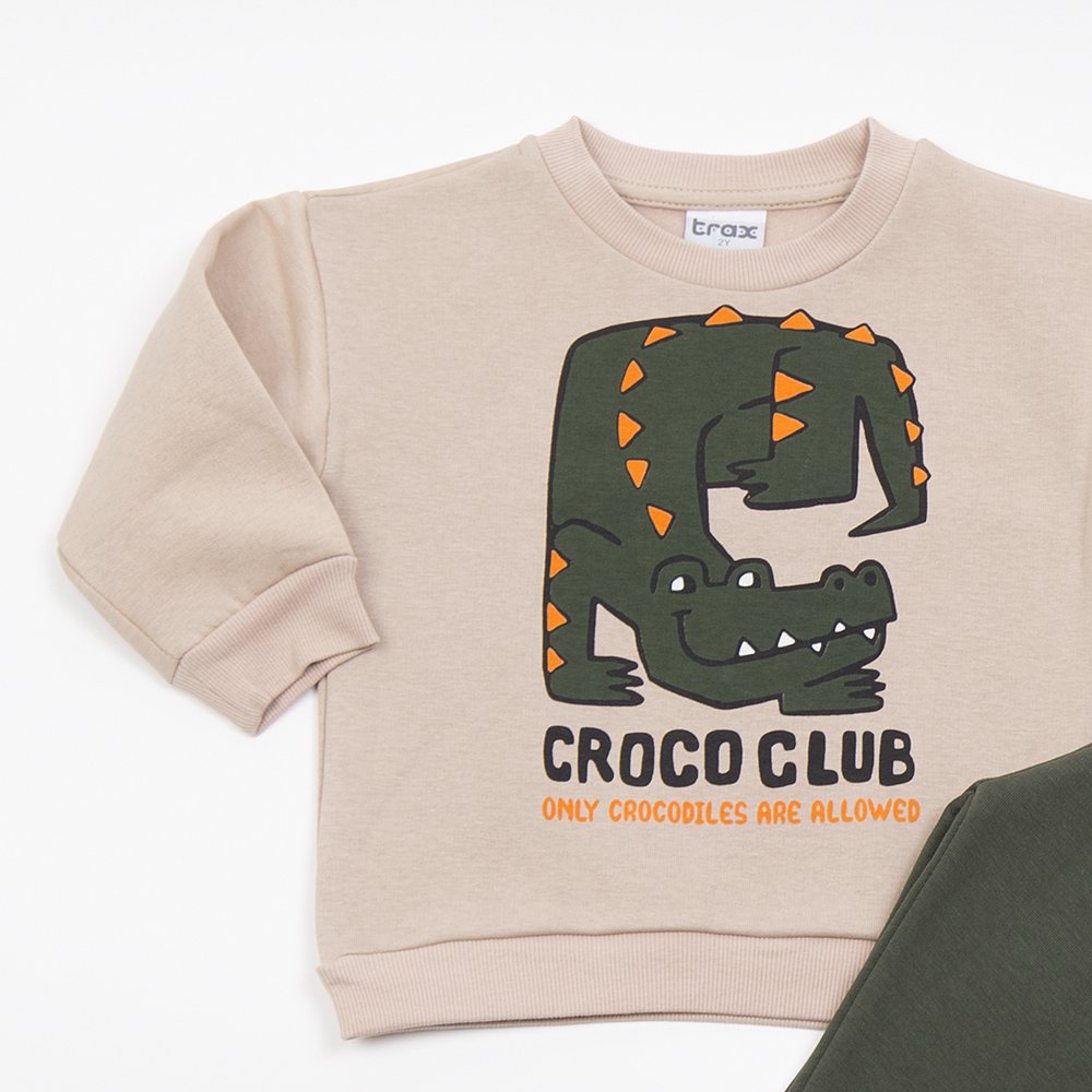 Σετ Φούτερ Αγόρι Trax “Croco Club” – Μπεζ/Χακί - Image 4