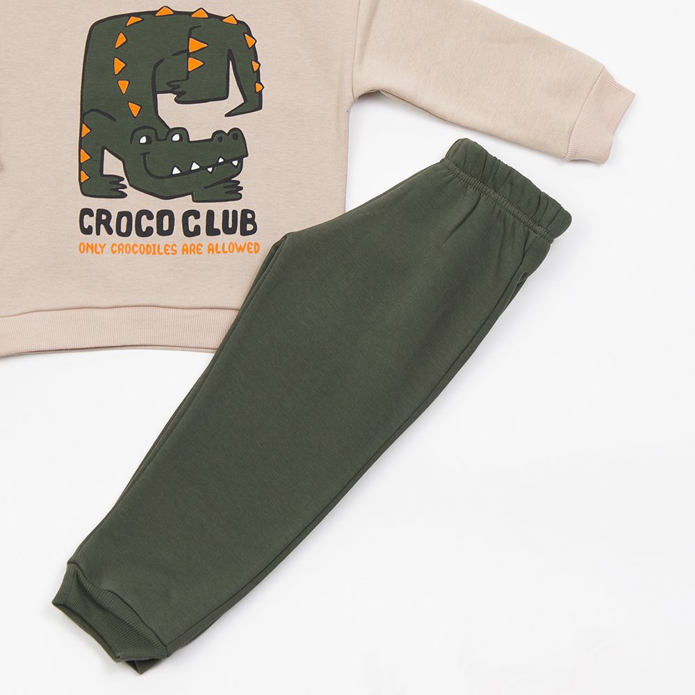 Σετ Φούτερ Αγόρι Trax “Croco Club” – Μπεζ/Χακί - Image 3