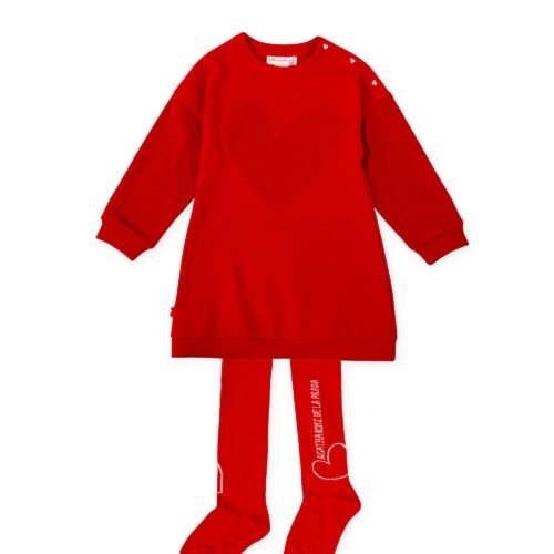 Παιδικό σετ κόκκινο φόρεμα καρδιά και καλσόν Agatha Ruiz De La Prada