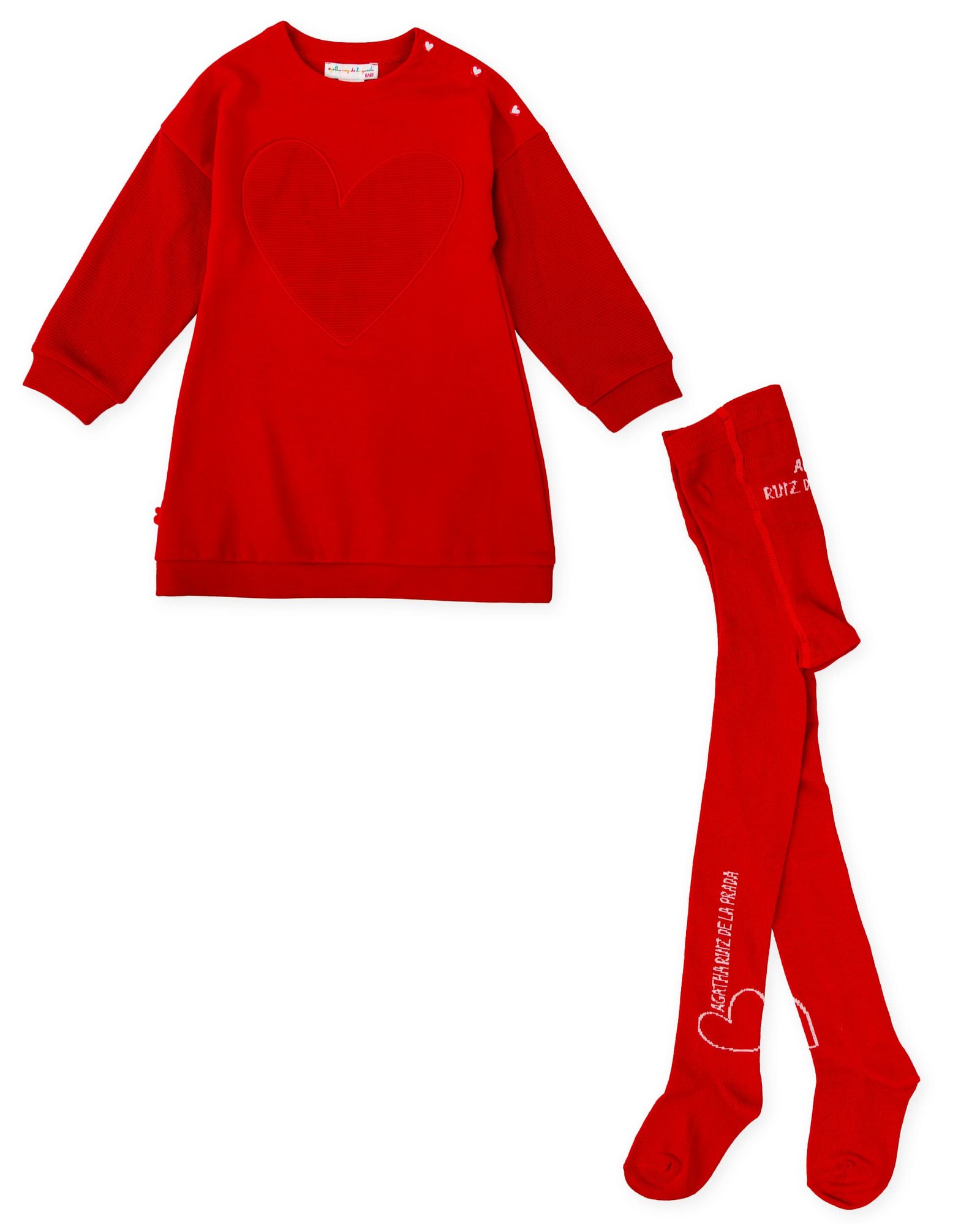Παιδικό σετ κόκκινο φόρεμα καρδιά και καλσόν Agatha Ruiz De La Prada - Image 3
