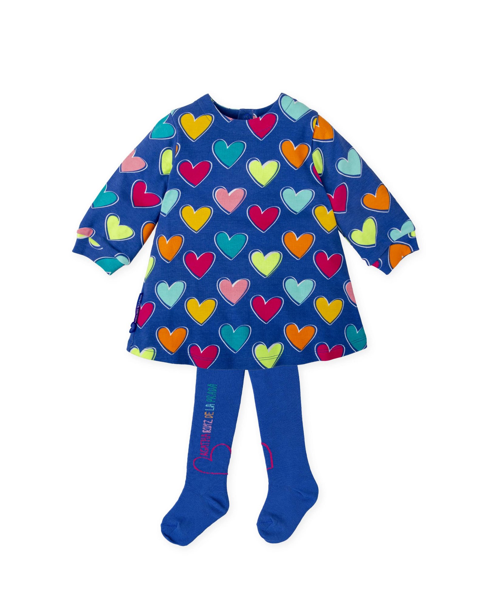 Παιδικό σετ μπλε φόρεμα καρδιές και καλσόν Agatha Ruiz De La Prada