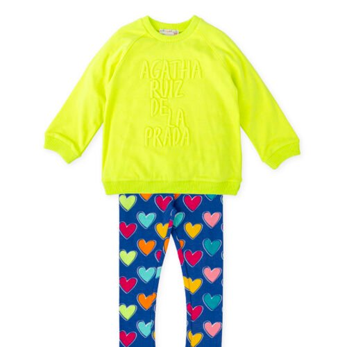 Παιδικό Σετ Μπλούζα Neon και Κολάν με Καρδιές – Agatha Ruiz De La Prada