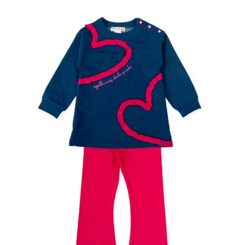 Παιδικό Σετ Μπλούζα με Καρδιές και Παντελόνι – Μπλε/Φούξια