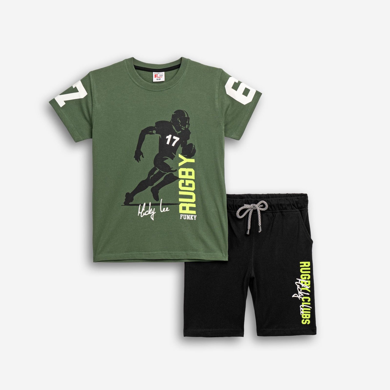 Σετ Μπλούζα & Βερμούδα Αγόρι Funky “Rugby 17” – Χακί/Μαύρο