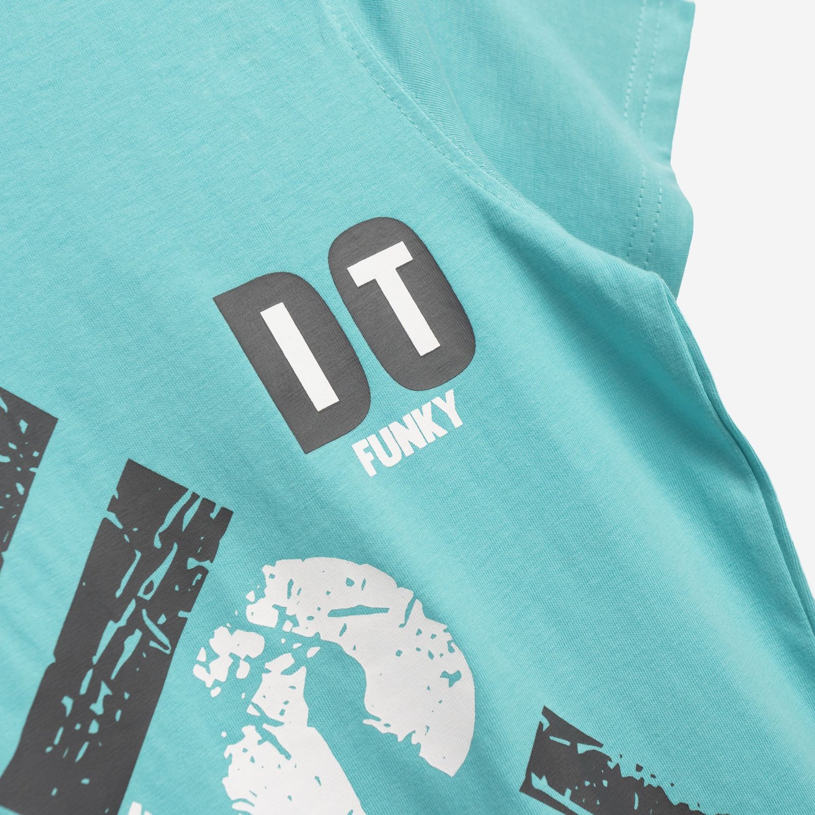 Σετ Μπλούζα & Βερμούδα Αγόρι Funky “Just” – Τυρκουάζ/Γκρι - Image 2