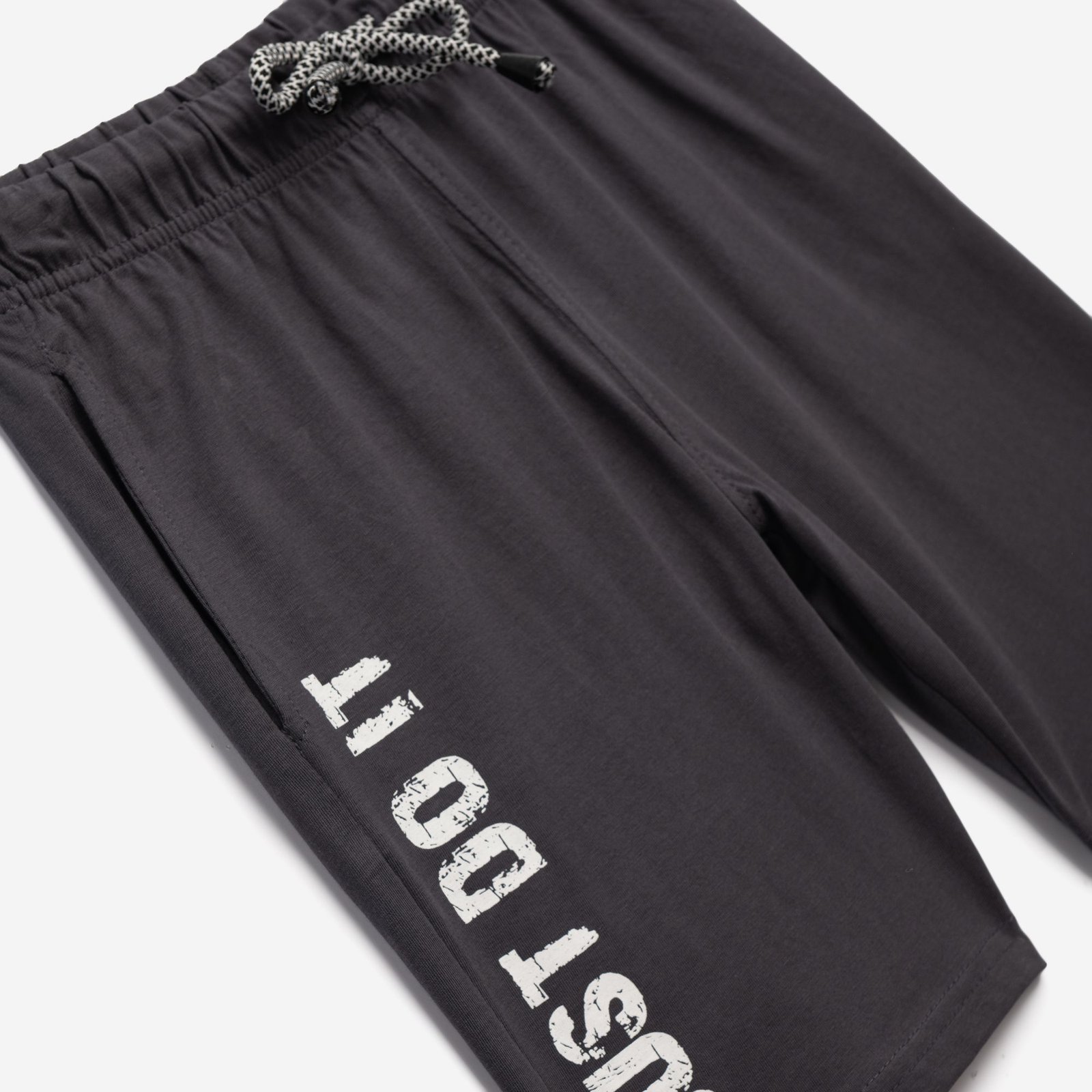 Σετ Μπλούζα & Βερμούδα Αγόρι Funky “Just” – Τυρκουάζ/Γκρι - Image 3