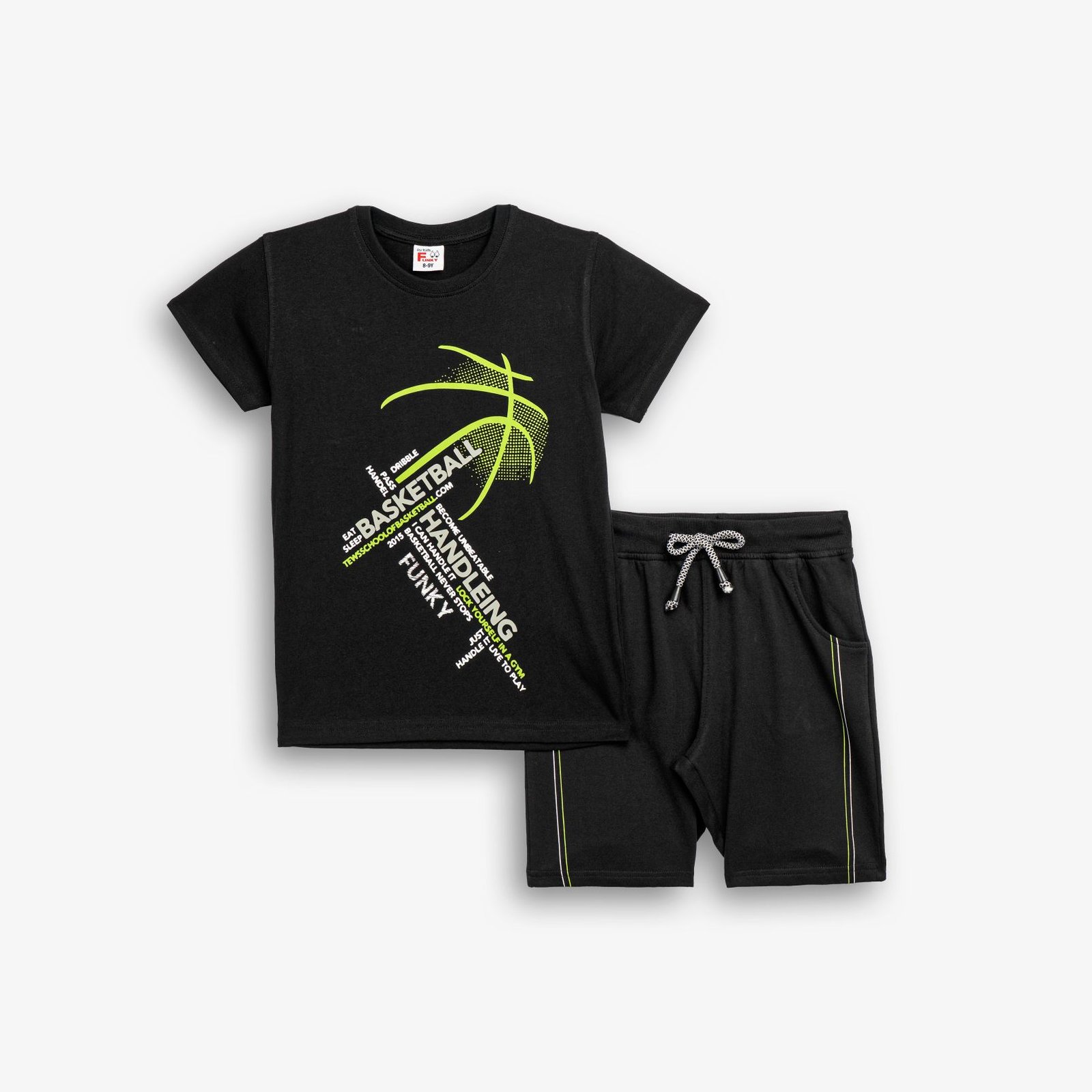 Σετ Μπλούζα & Βερμούδα Αγόρι Funky “Basketball” – Μαύρο/Λαχανί