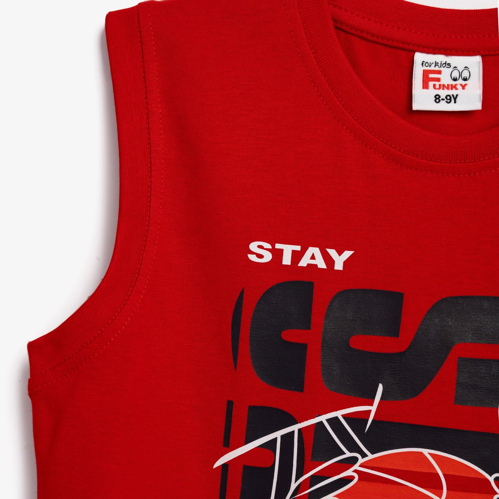 Σετ Αμάνικη Μπλούζα & Βερμούδα Αγόρι Funky “Stay Hoop” – Κόκκινο/Μπλε - Image 2