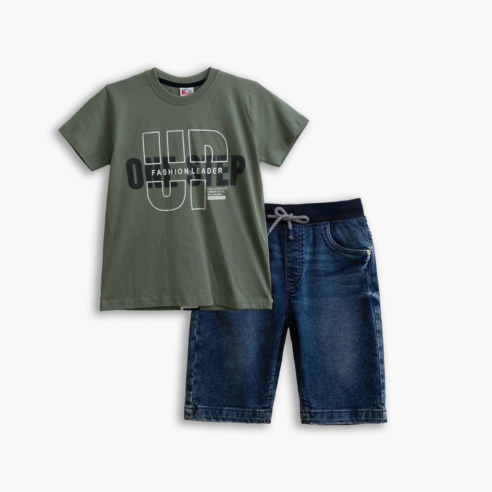Σετ Μπλούζα & Τζιν Βερμούδα Αγόρι Funky “Up” – Χακί/Μπλε