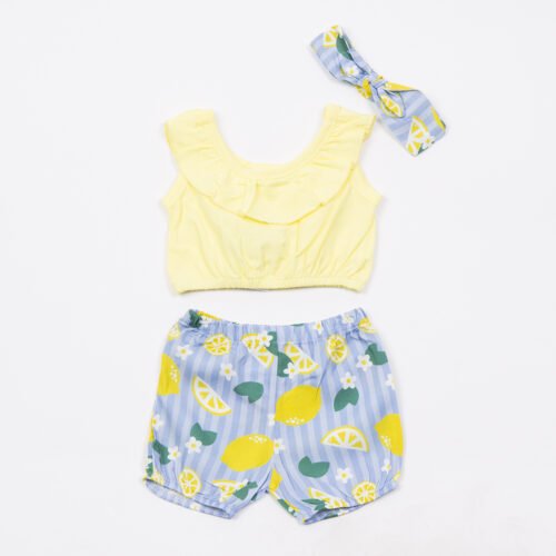 Σετ Τοπ & Σορτσάκι Κορίτσι “Lemon Summer” – Κίτρινο/Σιέλ
