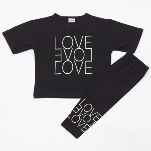 Σετ Μπλούζα & Κολάν Κάπρι Κορίτσι “Love” – Μαύρο