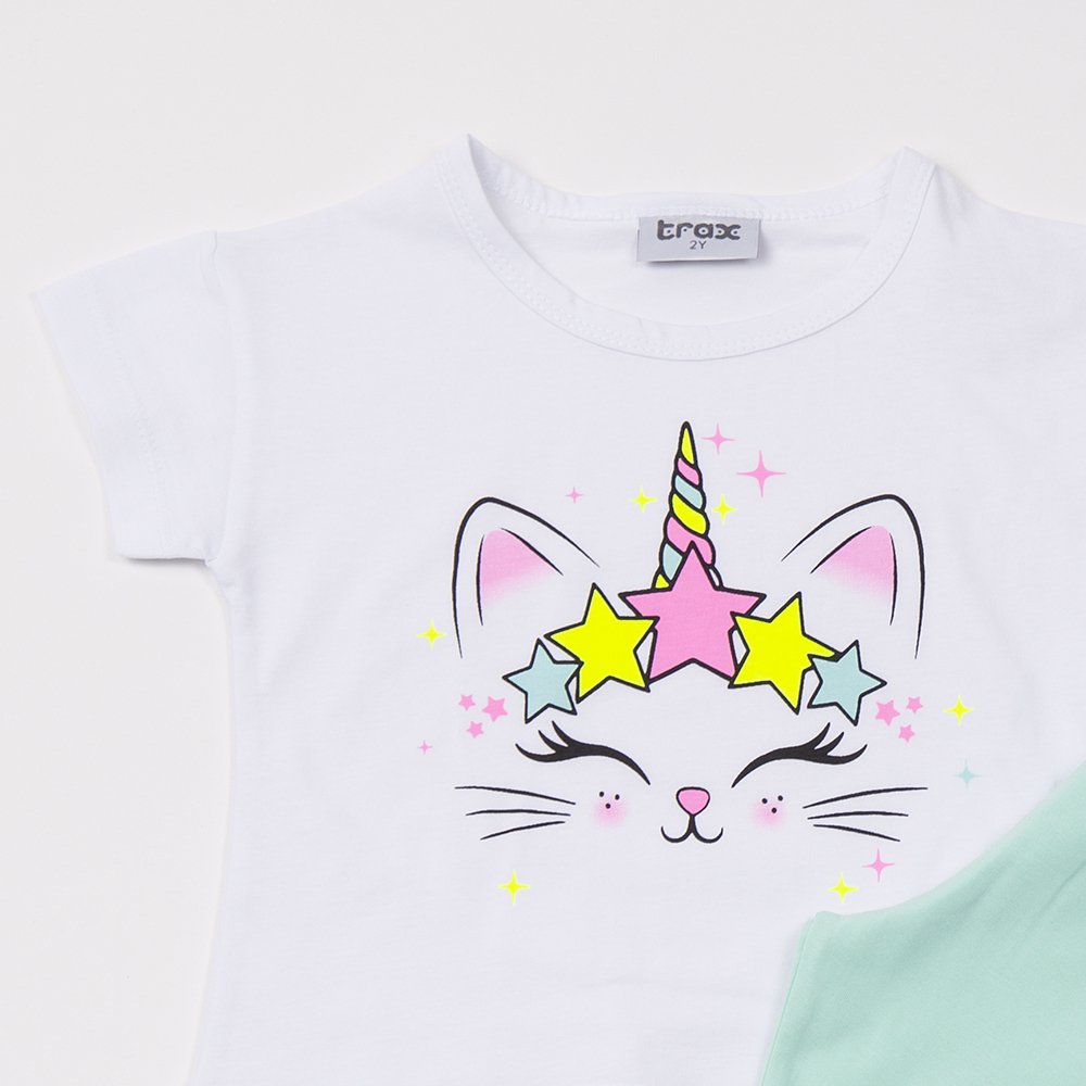 Σετ με Κολάν Κάπρι Κορίτσι “Μονόκερος” – Λευκό/Μέντα - Image 3