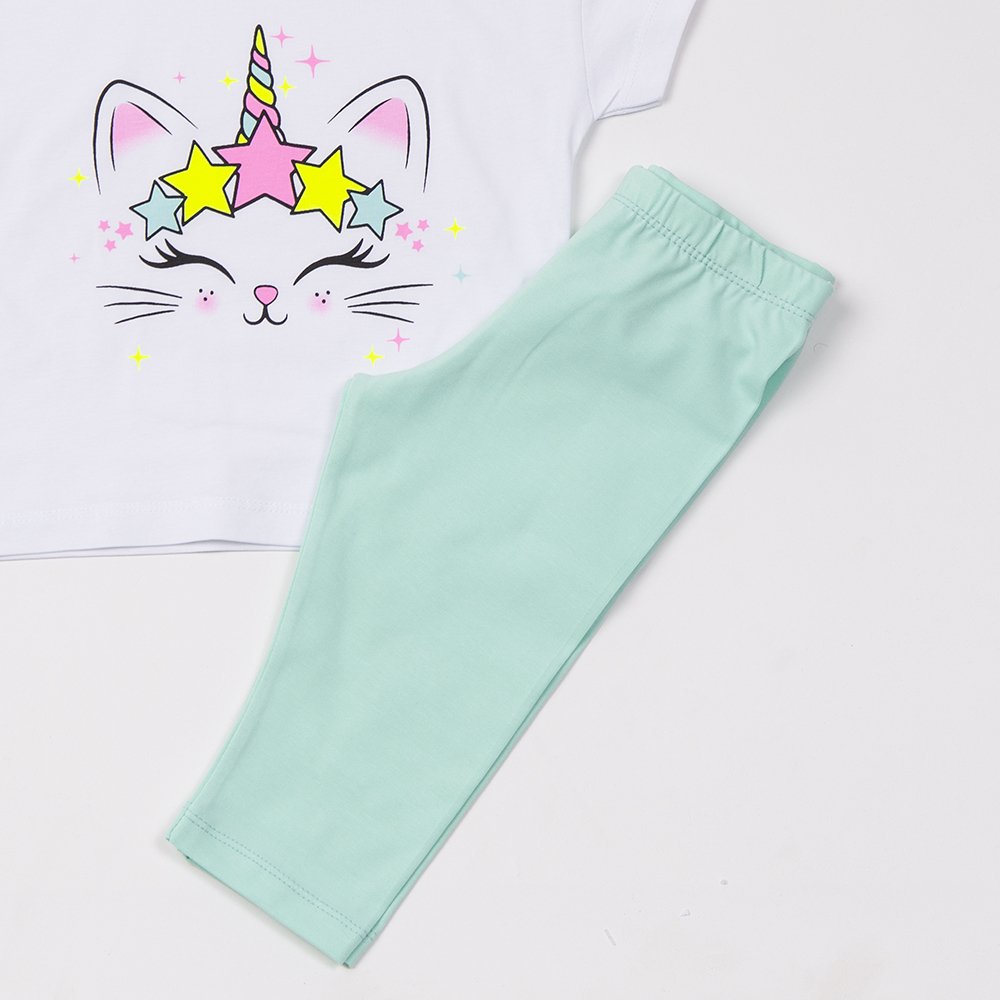 Σετ με Κολάν Κάπρι Κορίτσι “Μονόκερος” – Λευκό/Μέντα - Image 2