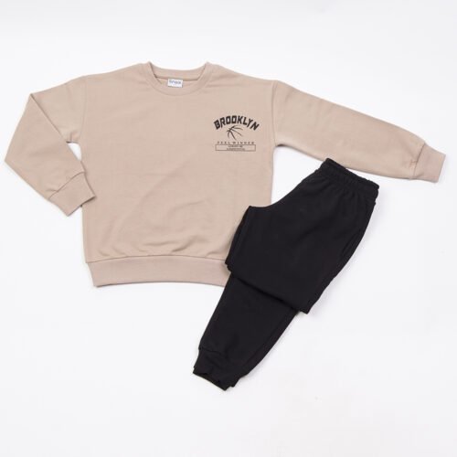 Σετ Μπλούζα & Μακρύ Παντελόνι TRAX “Brooklyn Limits” – Μπεζ/Μαύρο