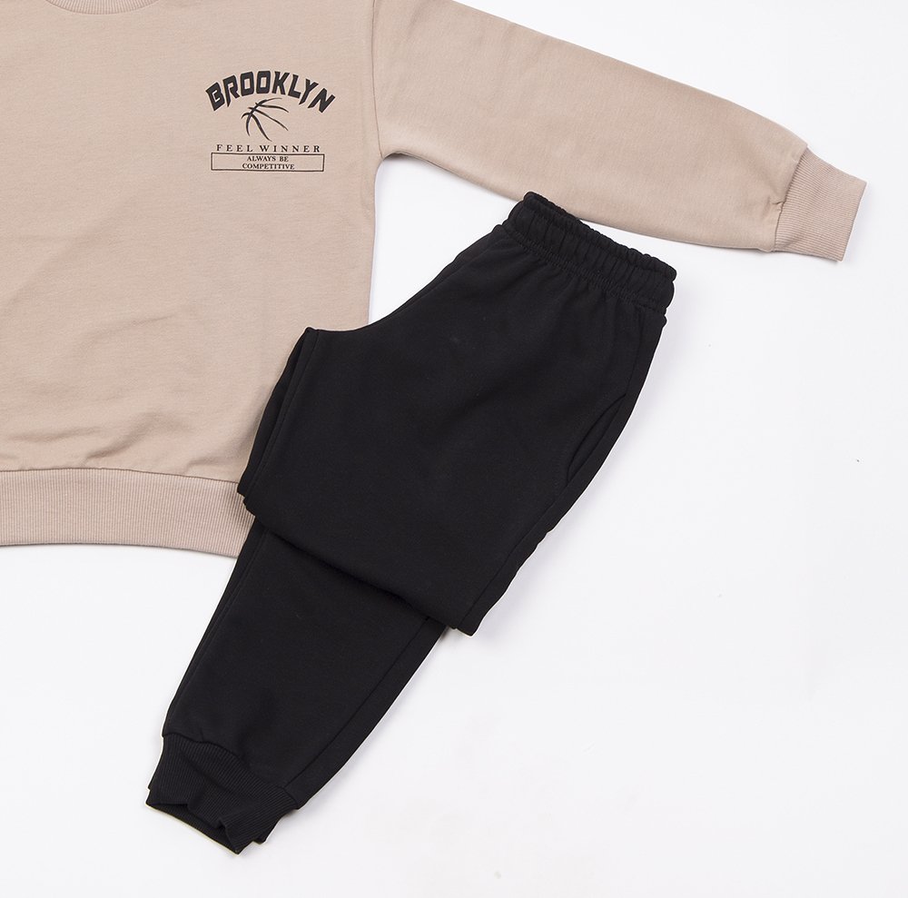 Σετ Μπλούζα & Μακρύ Παντελόνι TRAX “Brooklyn Limits” – Μπεζ/Μαύρο - Image 3