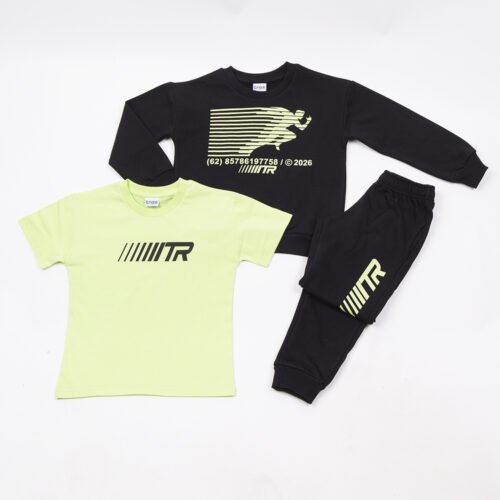 Τριπλέτα Μπλούζα, T-Shirt & Μακρύ Παντελόνι TRAX “Speed TR” – Μαύρο/Λαχανί