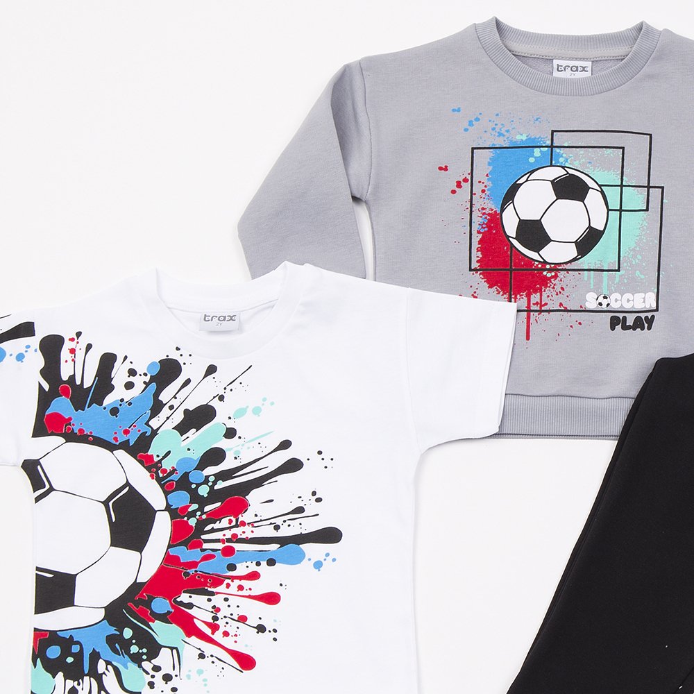 Τριπλέτα Εποχής Αγόρι “Soccer Play” – Λευκό/Γκρι/Μαύρο - Image 3