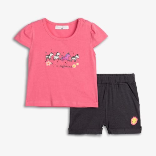 Σετ Funky Μονόκερος Με Σορτς – Ροζ Ανθρακί