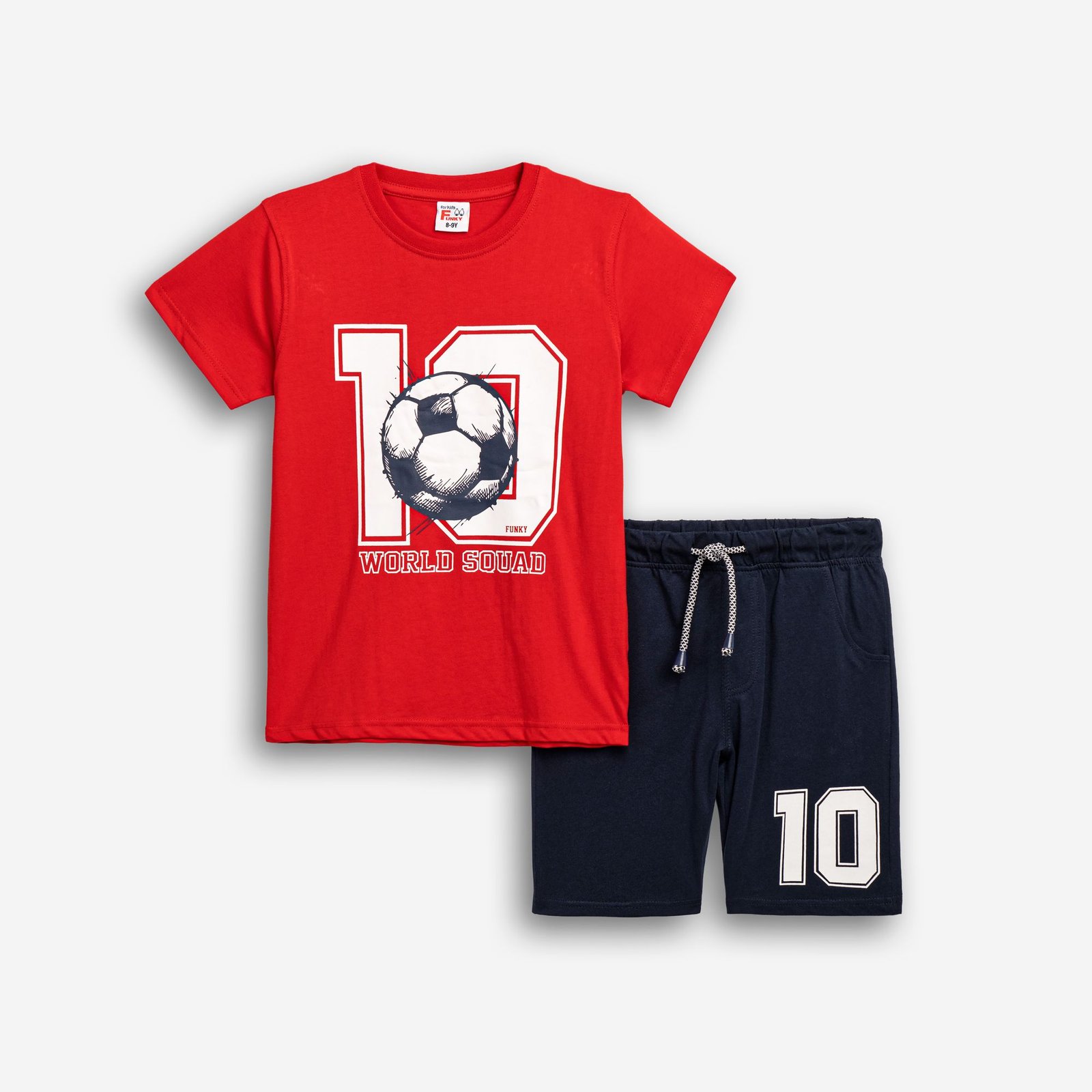 Σετ Μπλούζα & Βερμούδα Αγόρι Funky “World Squad 10” – Κόκκινο/Μπλε