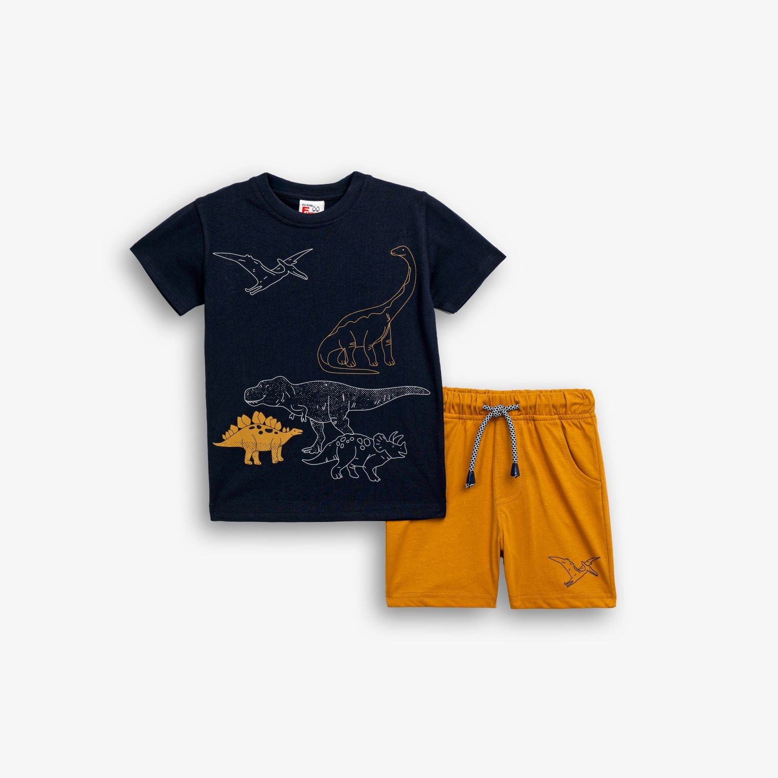 Σετ Μπλούζα & Βερμούδα Αγόρι Funky “Dino” – Μπλε/Μουσταρδί