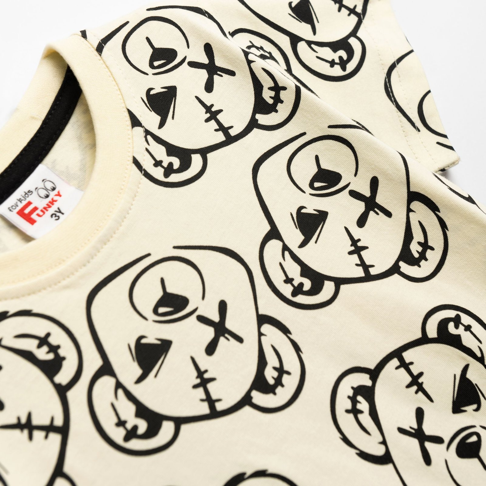 Σετ Μπλούζα & Βερμούδα Αγόρι Funky “Bear Faces” – Εκρού/Μαύρο - Image 2