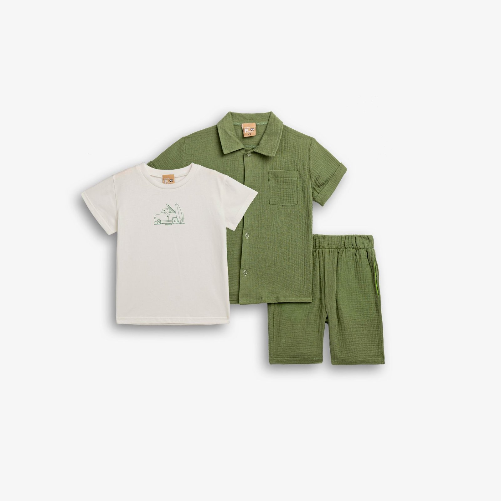 Σετ Αγόρι Funky 3 Τεμαχίων Χακί Με Πουκάμισο Και Βερμούδα