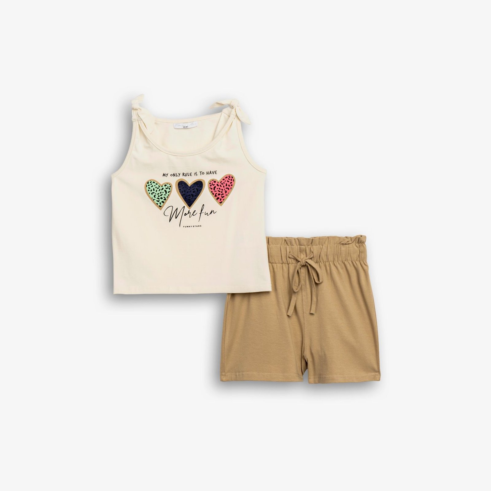 Σετ Τοπ & Σορτς Κορίτσι Funky “More Fun” – Εκρού/Μπεζ