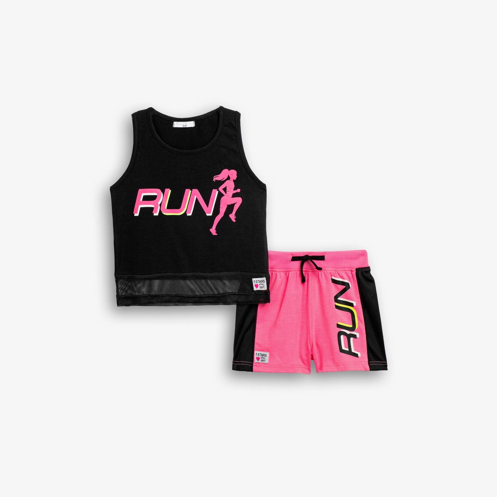 Σετ Αμάνικο Τοπ & Σορτς Κορίτσι Funky “Run” – Μαύρο/Φούξια
