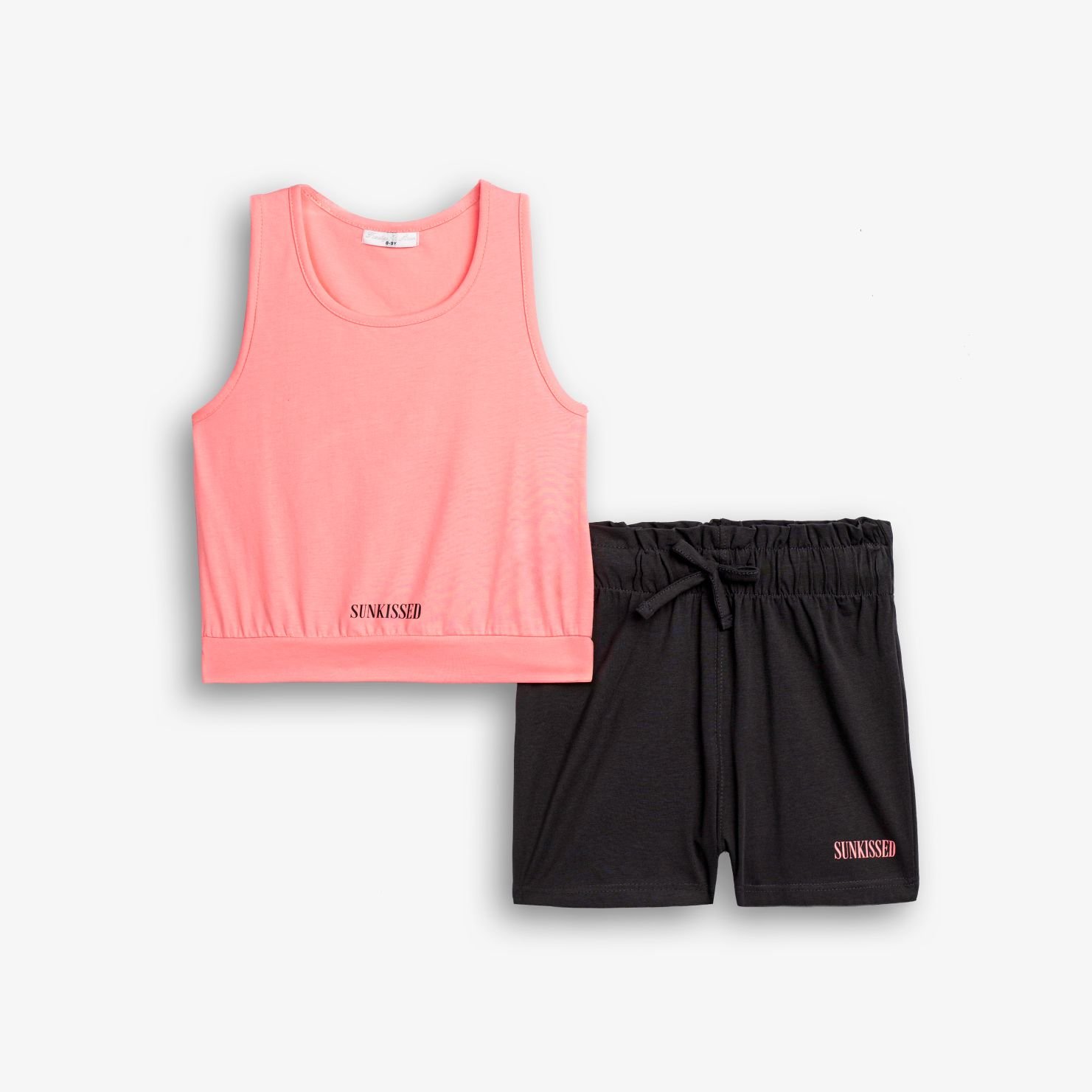 Σετ Αμάνικο Τοπ & Σορτς Κορίτσι Funky “Sunkissed” – Ροζ/Μαύρο