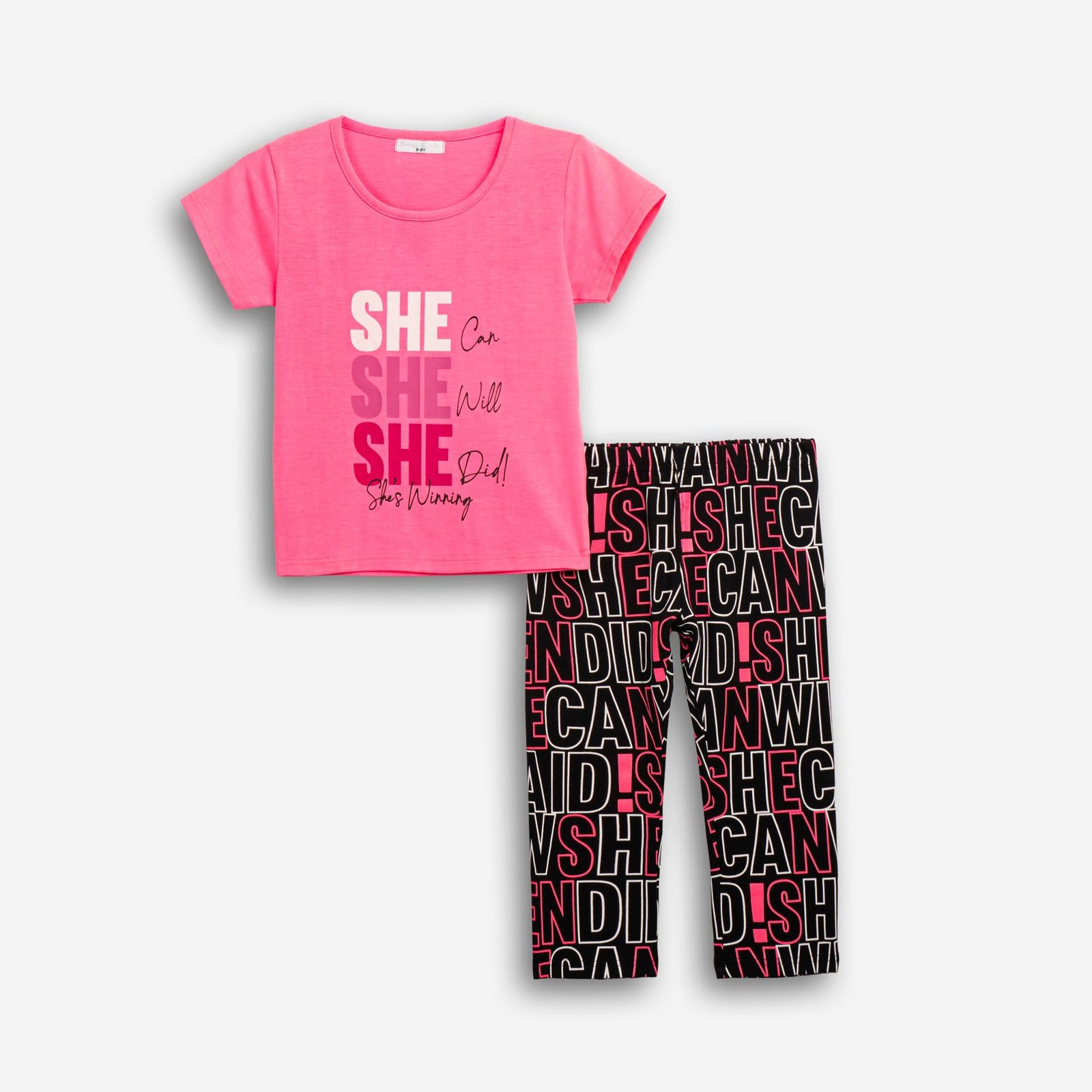 Σετ Μπλούζα & Κολάν Κορίτσι Funky “She Can” – Φούξια/Μαύρο