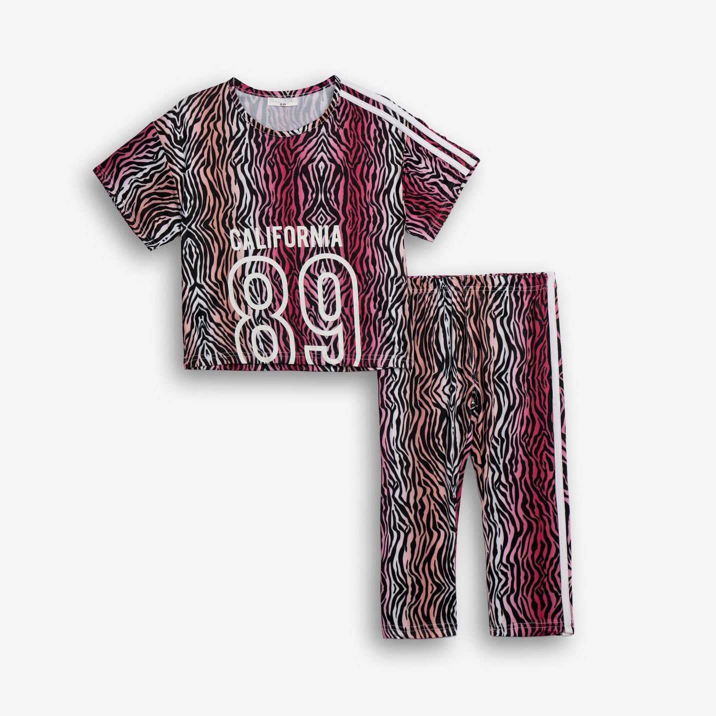 Zebra Print Σετ Funky Με Κολάν Κάπρι – Ροζ Μαύρο