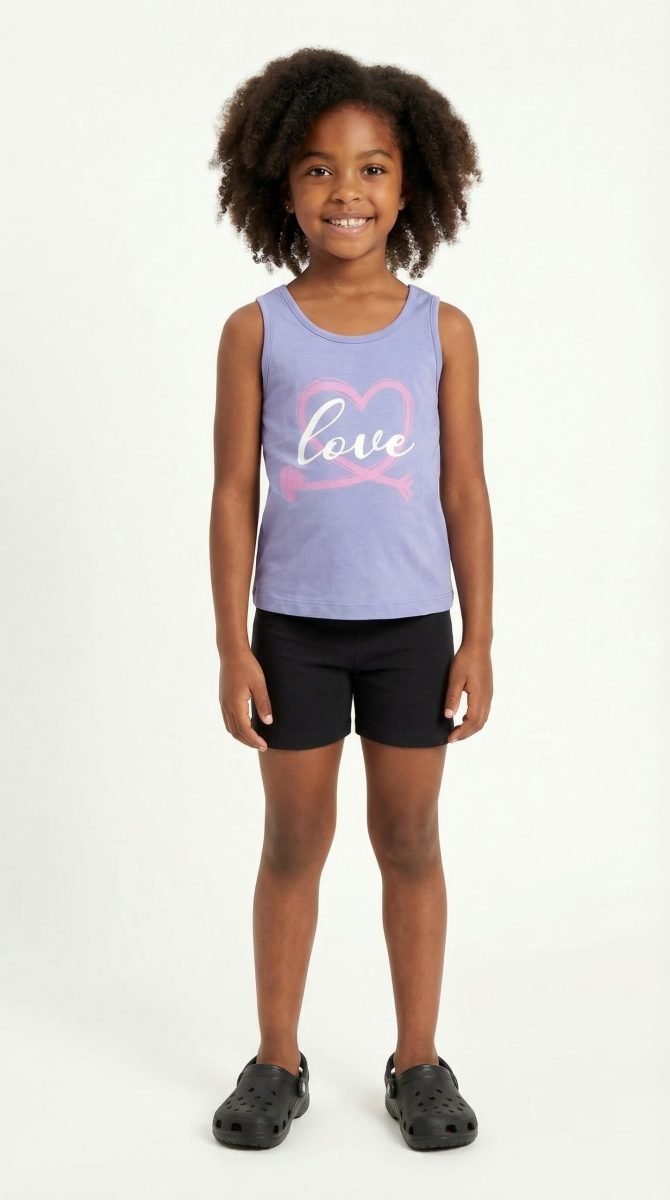 Λιλά σετ love με μαύρο σορτς