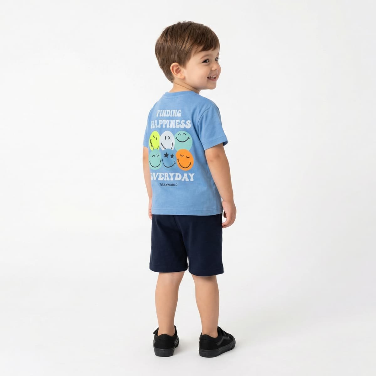 Σιέλ σετ με χαρούμενα προσωπάκια και σορτς - Image 3