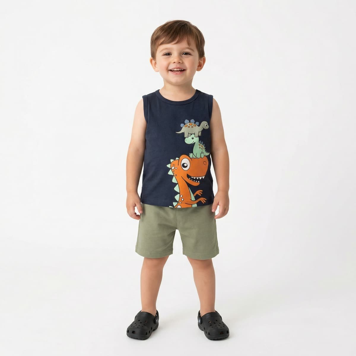 Γκρι γραφίτης σετ δεινόσαυρος με αμάνικη μπλούζα και σορτς